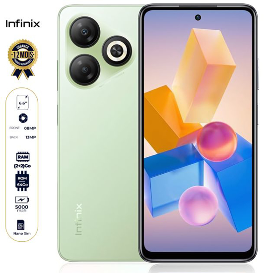 Image sur Infinix Smart 10 HD - 64 Go - 2 Go + 2 Go RAM Extensible - 6.6" - 5000mAh - 13MP+AI/8MP - Dual Nano SIM - 4G LTE - Garantie 12 Mois