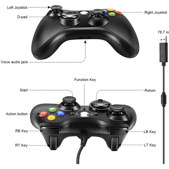 Image sur Manette Filaire Xbox 360 Avec Double Vibration Pour PC Xbox 360
