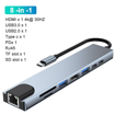 Image sur Adaptateur Hub Type C 8 en 1 vers HDMI/HDTV 4K+PD+2USB+SD+Type C+RJ45 Docking station