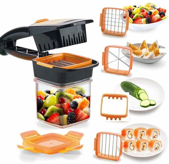 Image sur 5 en 1 coupe-légumes multifonctions manuel VegetableQuick Dicer hachoir à fruits trancheuse à Base antidérapante et hachoir