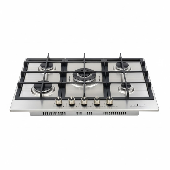 Image sur Plaque de cuisson encastrable SUPER FLAME SFKI-DI74GT – 5 foyers inox – allumage automatique – dimensions 75 × 51 cm – Garantie 6 mois