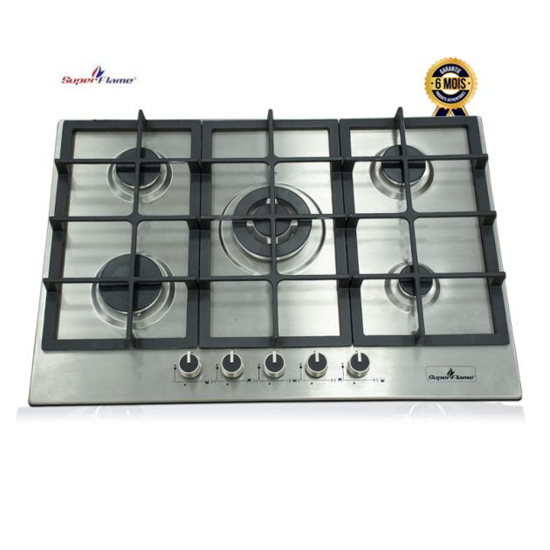 Image sur Plaque de cuisson encastrable SUPER FLAME SFKI-B902MVS – 5 feux – inox – allumage automatique – dimensions 86 × 51 cm – Garantie 6 mois