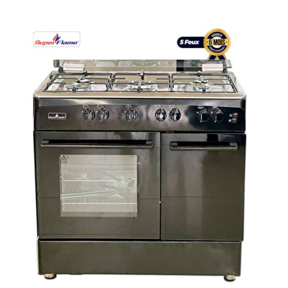 Agrandir l'image de Cuisinière à gaz SUPER FLAME SFBCK-90605G – 5 foyers – four gaz 60×90 cm – allumage automatique + tourne-broche – Garantie 03 mois Image de Cuisinière à gaz SUPER FLAME SFBCK-90605G – 5 foyers – four gaz 60×90 cm – allumage automatique + tourne-broche – Garantie 03 mois