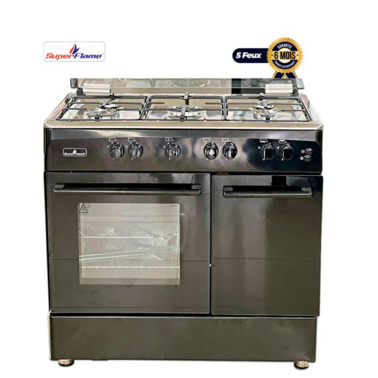 Image sur Cuisinière à gaz SUPER FLAME SFBCK-90605G – 5 foyers – four gaz 60×90 cm – allumage automatique + tourne-broche – Garantie 03 mois