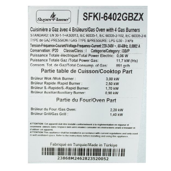 Image sur Cuisinière à gaz SUPER FLAME SFKI-6402GBZ – 4 feux – format 60×60 cm – allumage automatique + four à gaz 150-250 °C – BORDEAUX / GRIS / MAT - Garantie 6 mois