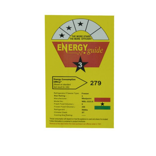 Image sur Congélateur coffre Westpoint WBL-2223,E – capacité 200 L – gaz R600a – faible consommation 0,764 kWh/24h – Garantie 6 mois