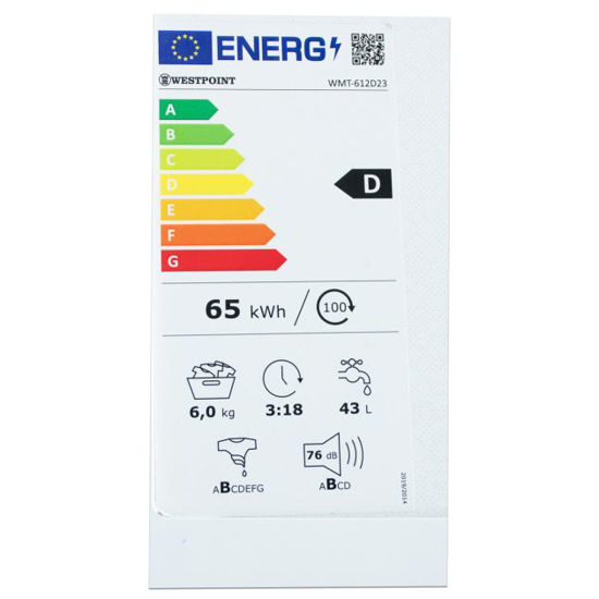 Image sur Machine à laver automatique Westpoint WMT-612D23 – 6 kg – 1 200 tr/min – technologie Inverter – Garantie 6 mois