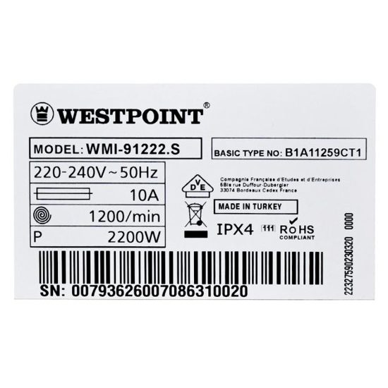 Image sur Machine à laver automatique Westpoint WMI-1212320 – 12 kg – essorage 1 200 tr/min – Classe A+++ – Garantie 6 mois