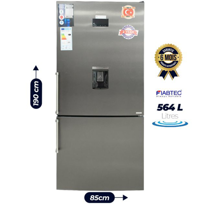 Agrandir l'image de Réfrigérateur combiné FIABTEC FTTL-653564 – 564 L – No Frost – Distributeur d’eau – Acier inoxydable – Garantie 6 mois Image de Réfrigérateur combiné FIABTEC FTTL-653564 – 564 L – No Frost – Distributeur d’eau – Acier inoxydable – Garantie 6 mois