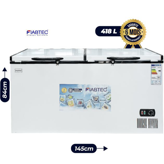 Image sur Congélateur coffre FIABTEC FTCFQ-418 – 418 L – vitres coulissantes – classe Éco A+ – Garantie 6 mois