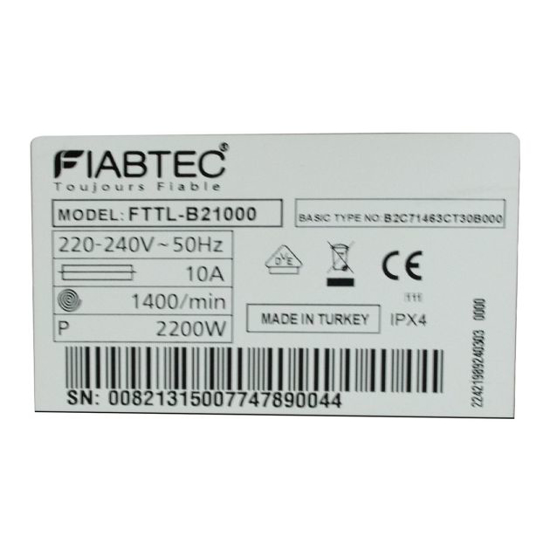 Image sur Machine à laver automatique FIABTEC FTTL-B21000 – 10 kg – essorage 1200 tr/min – Classe A+++ – Garantie 06 mois