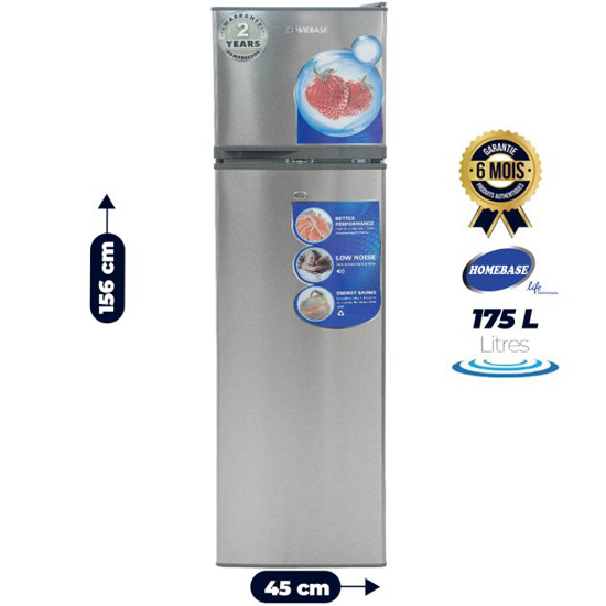 Image sur Réfrigérateur double-porte HOME BASE FTUI-HB3-95K – 190 L (≈) – Classe Éco A+ – Couleur Gris – Garantie 6 mois