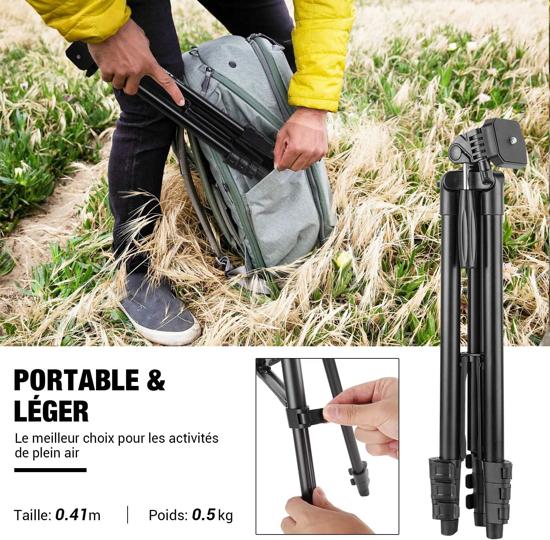 Image sur Trépied 360 ° réglable pour mobile et appareil photo avec télécommande Bluetooth