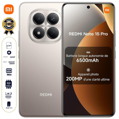 Image de Xiaomi Redmi Note 15 Pro 4G - 512 Go - 12 Go RAM - 6,77" - 2 Nano SIM - 200MP + 8MP/ 32MP - 6500mAh - Garantie 18 mois