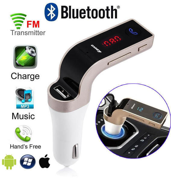 Kit Pour Voiture - Transmetteur FM Sans Fil - Bluetooth - 5 V - 2.5 A -  Blanc, Noir Et Doré
